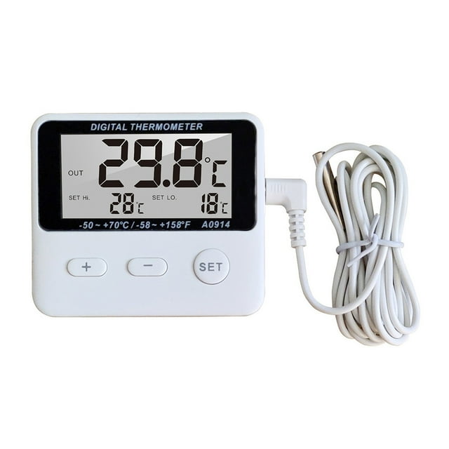 Digital Alarm Thermometer Indoor and Outdoor Refrigerator LCD Display with External Sensor ,High Precision