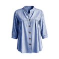 thumbnail image 6 of IPYUI Cotton Linen Tops for Women Button Down Shirts Striped Blouses Empire Waist Tops Gauze Shirts Elbow Sleeve V Neck Boho Peasant Button Down Shirts Elegent Linen Clothes Solid Color Plain Blouse, 6 of 7