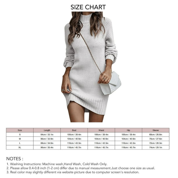 Vestido De Suéter Para Mujer - Manga Larga De Farol, Cuello Alto, Color Gris Claro, Talla M