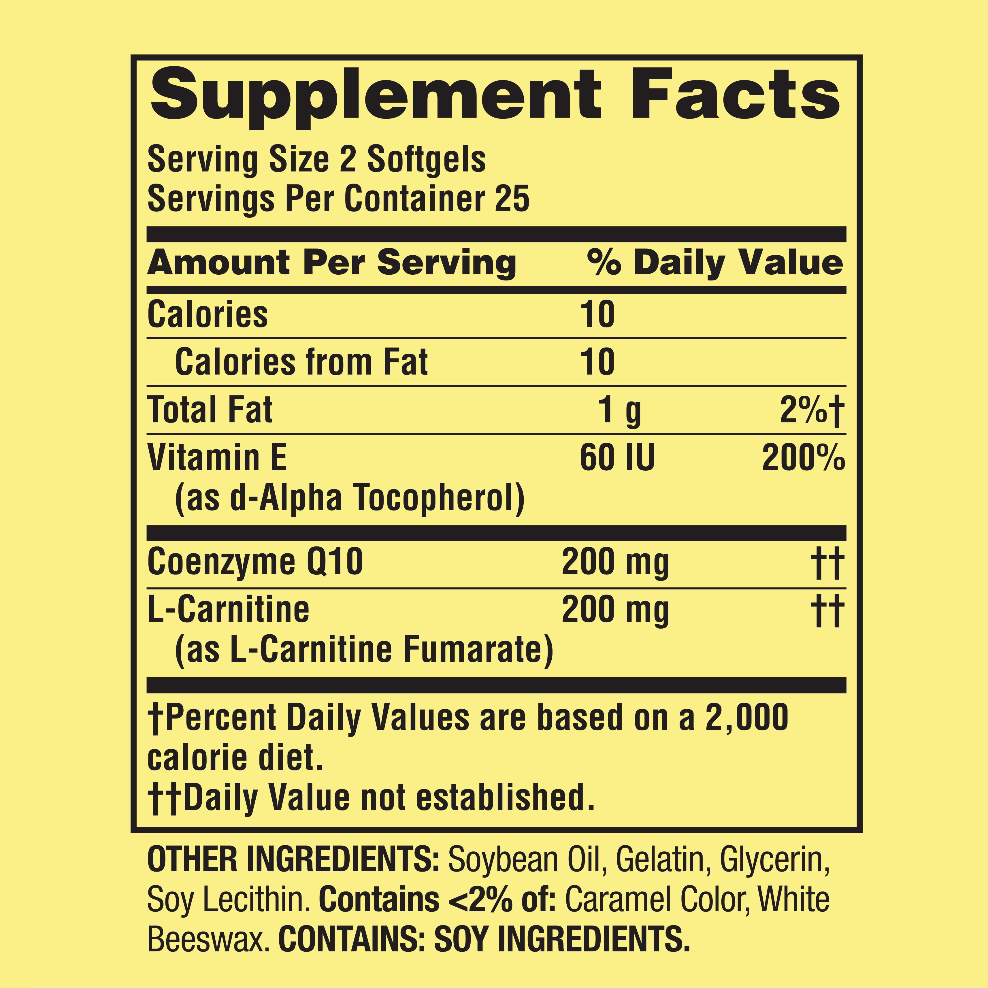 Spring Valley Coq 10 Plus L Carnitine Softgels 100mg 50 Count