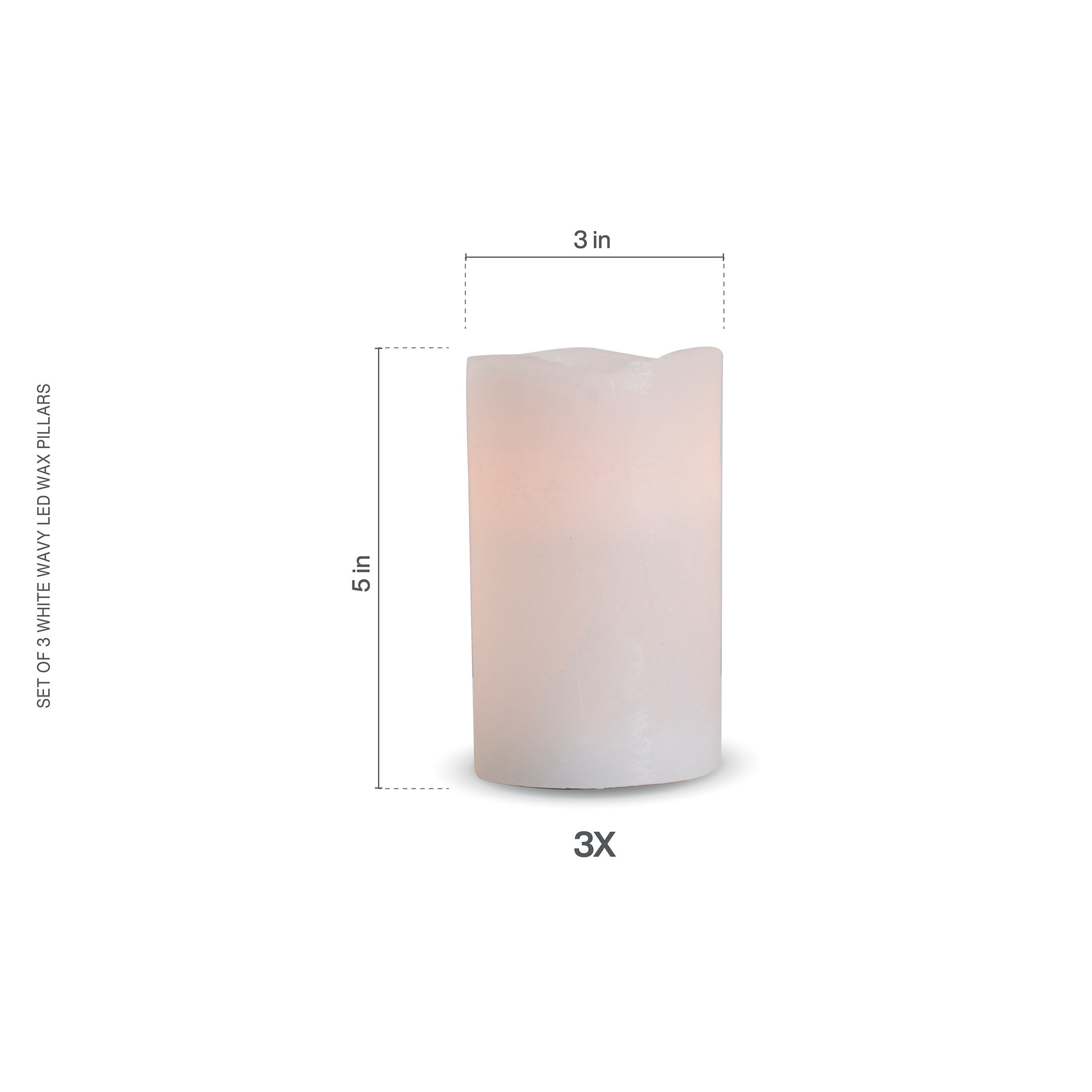 Home Accents 5X5 inch Textured Wavy Top Led Pillar Candles, White, Set of 3
