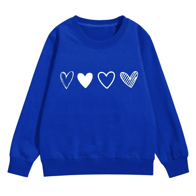 Comdrip Chandails de la Saint-Valentin pour Filles Chandails à Imprimé Graphique Cœur Manches Longues Chandail Col Rond Hauts Chandails Mignons pour Filles 10-12 Bleu 110