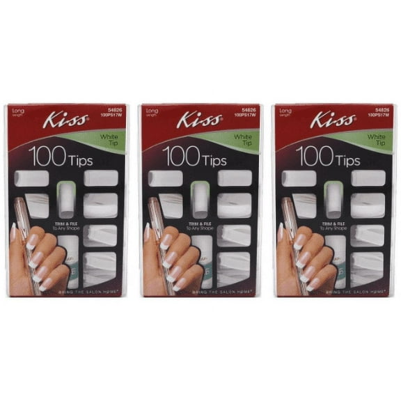 KISS Salon Acrylic Natural Nails - 100 Piece Kit White Tip - 100PS17W 3-Pack