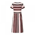 thumbnail image 2 of Uccdo Girls Casual Striped Solid Maxi Dress with Pockets Short Sleeve Holiday Sundress Casual Dresses for 2-10 Years Girls, 2 of 6