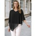 thumbnail image 2 of DARING DIVA Women's Flowy V Neck Chiffon Blouse Asymmetrical Top S Black, 2 of 8