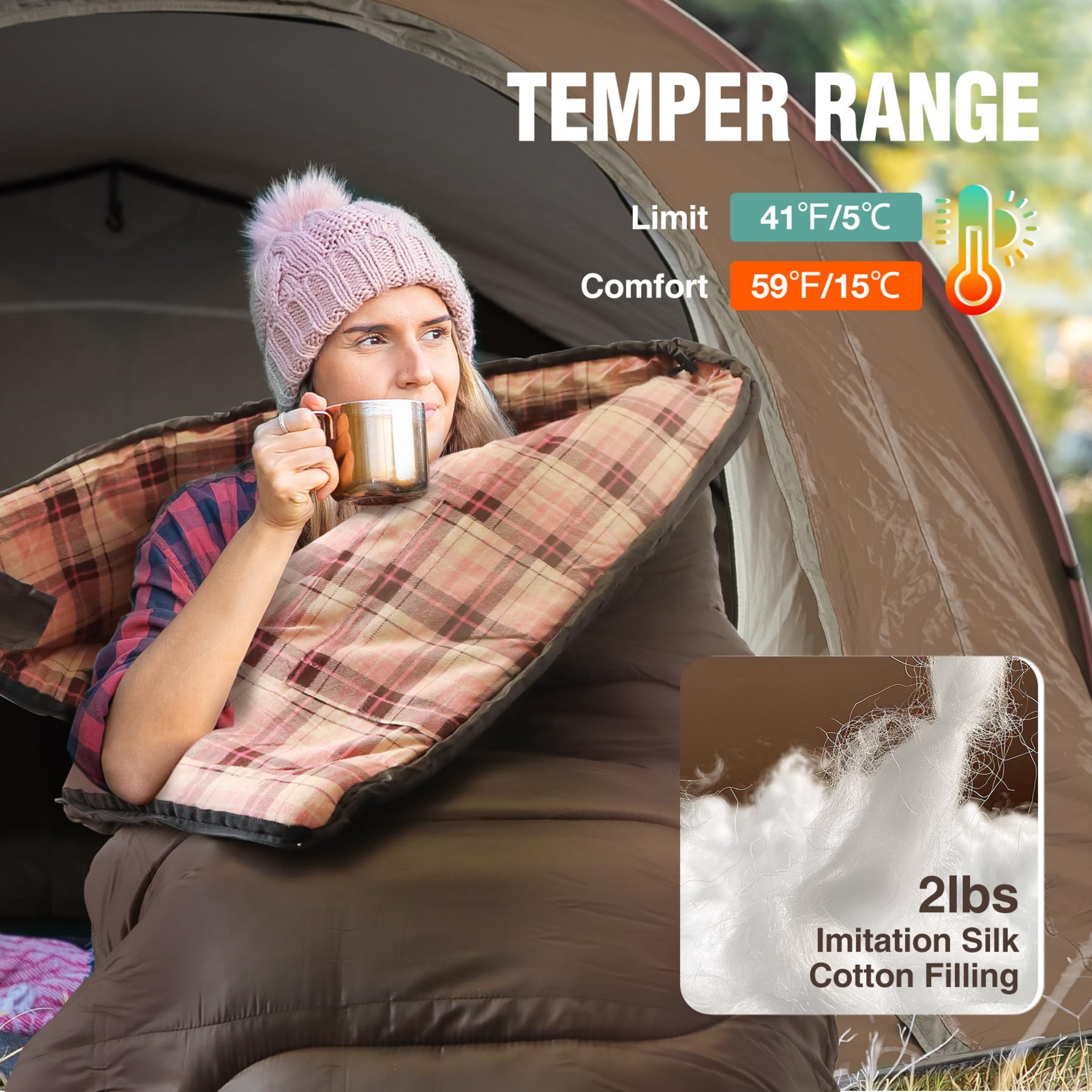 RedSwing Cotton Flannel Sleeping Bags, Weatherproof Sleep Bag for Camping Hiking Backpacking, 41℉-59℉