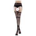 thumbnail image 3 of Kilaqueen Womens Sexy Suspender Garter Stockings Patterned Thigh High Tights Fishnet Pantyhose High Waist See Through Leggings Bodystocking Black, 3 of 4