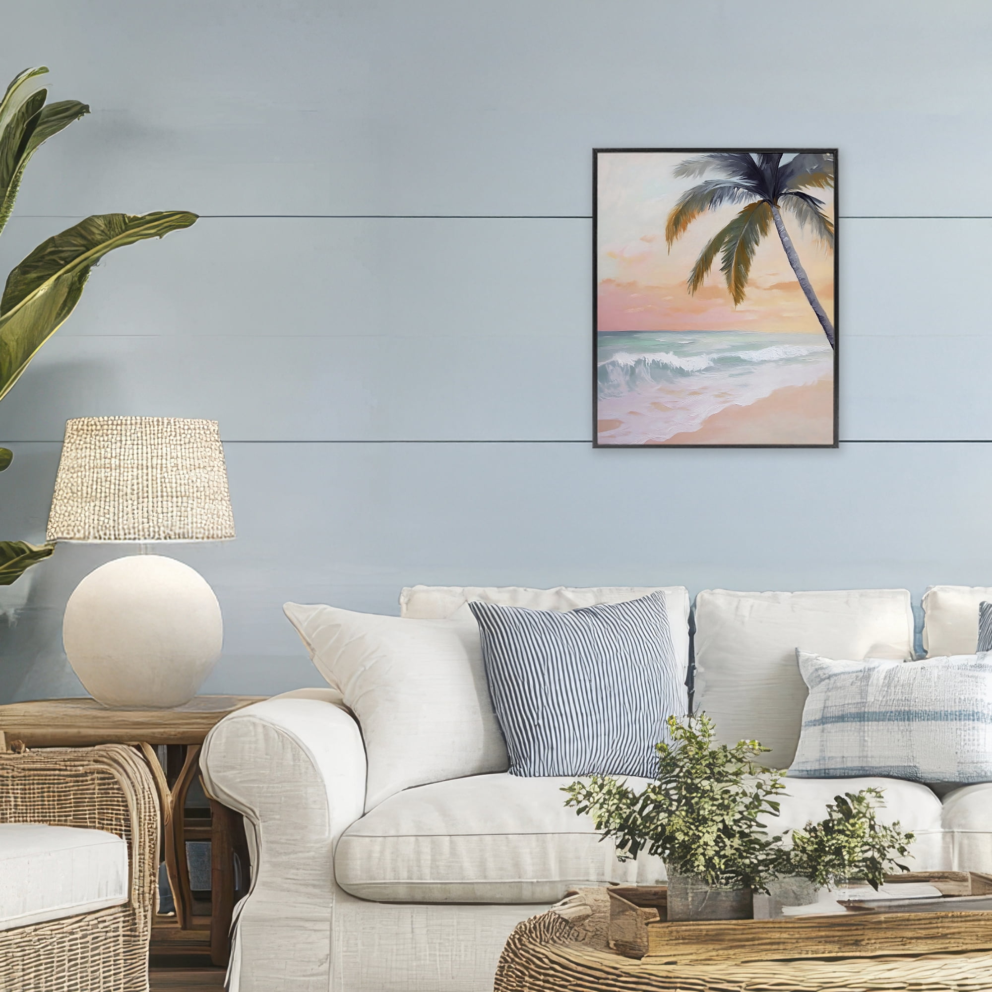 Stupell Industries Tranquil Sunset & Beach Palm Black Framed Giclee Art, design by Creative Studio