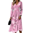 thumbnail image 2 of BOMYJESK Summer Dresses for Women 2026 Long Sleeve Fall Midi Dresses Smocked Flowy Elegant Formal Dress Pink M, 2 of 5
