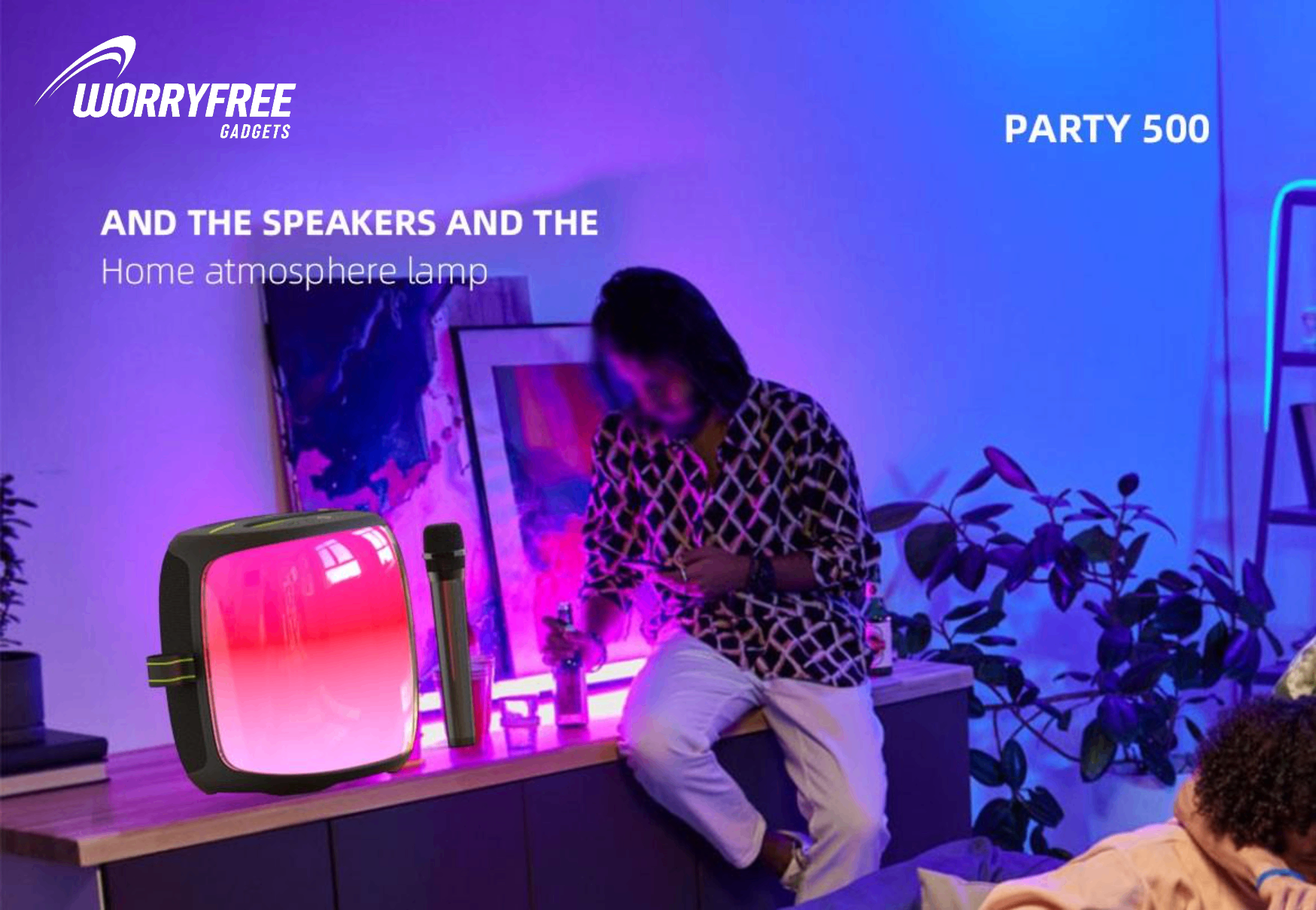 100W Portable Bluetooth Party Speaker with Two Microphones, Tripod stand LED Lights