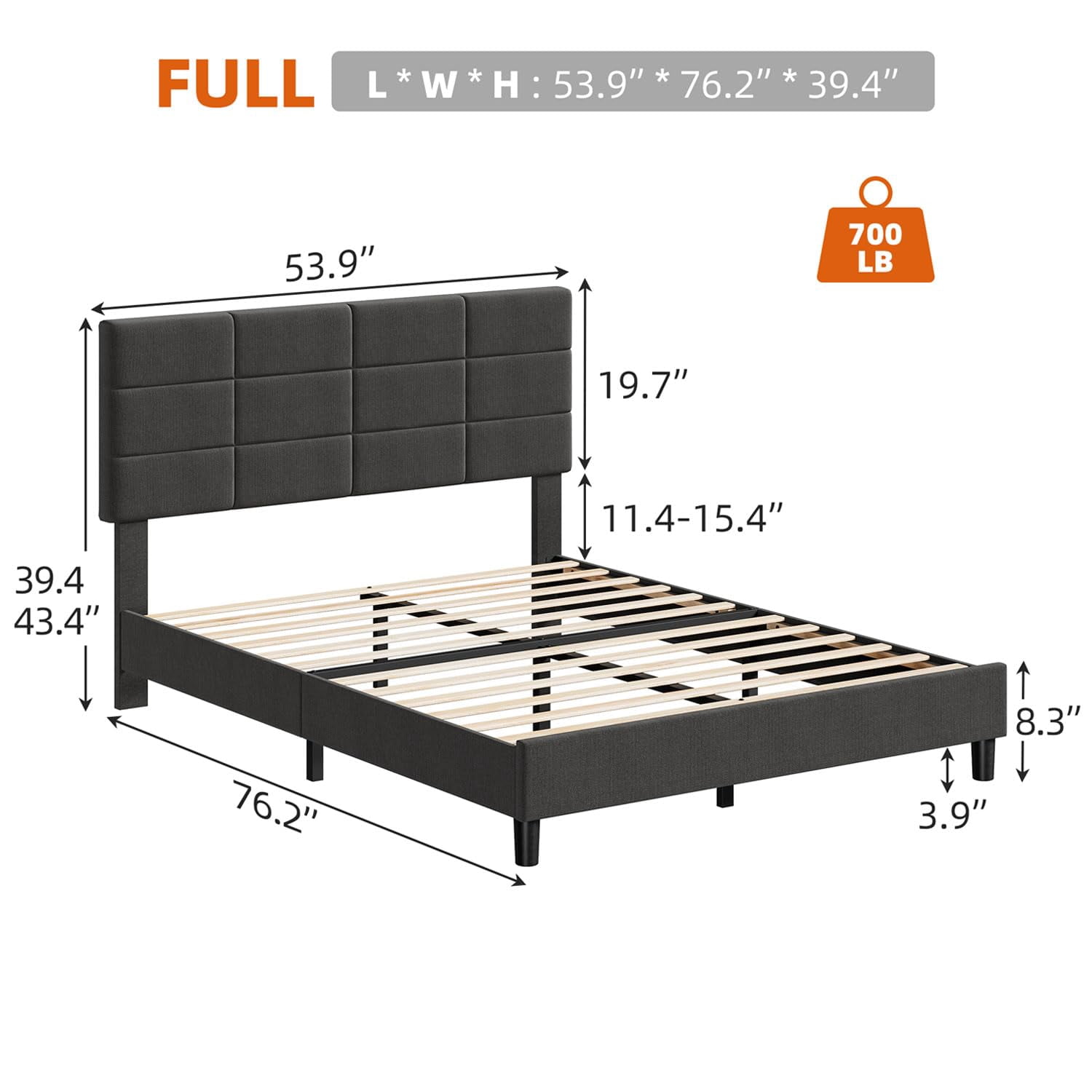 TROPOW Queen Bed Frame,with Adjustable Headboard,Linen Upholstered Queen Platform Bed Frame with Wooden Slats Support, Mattress Foundation and No Box Spring Needed, Dark Grey