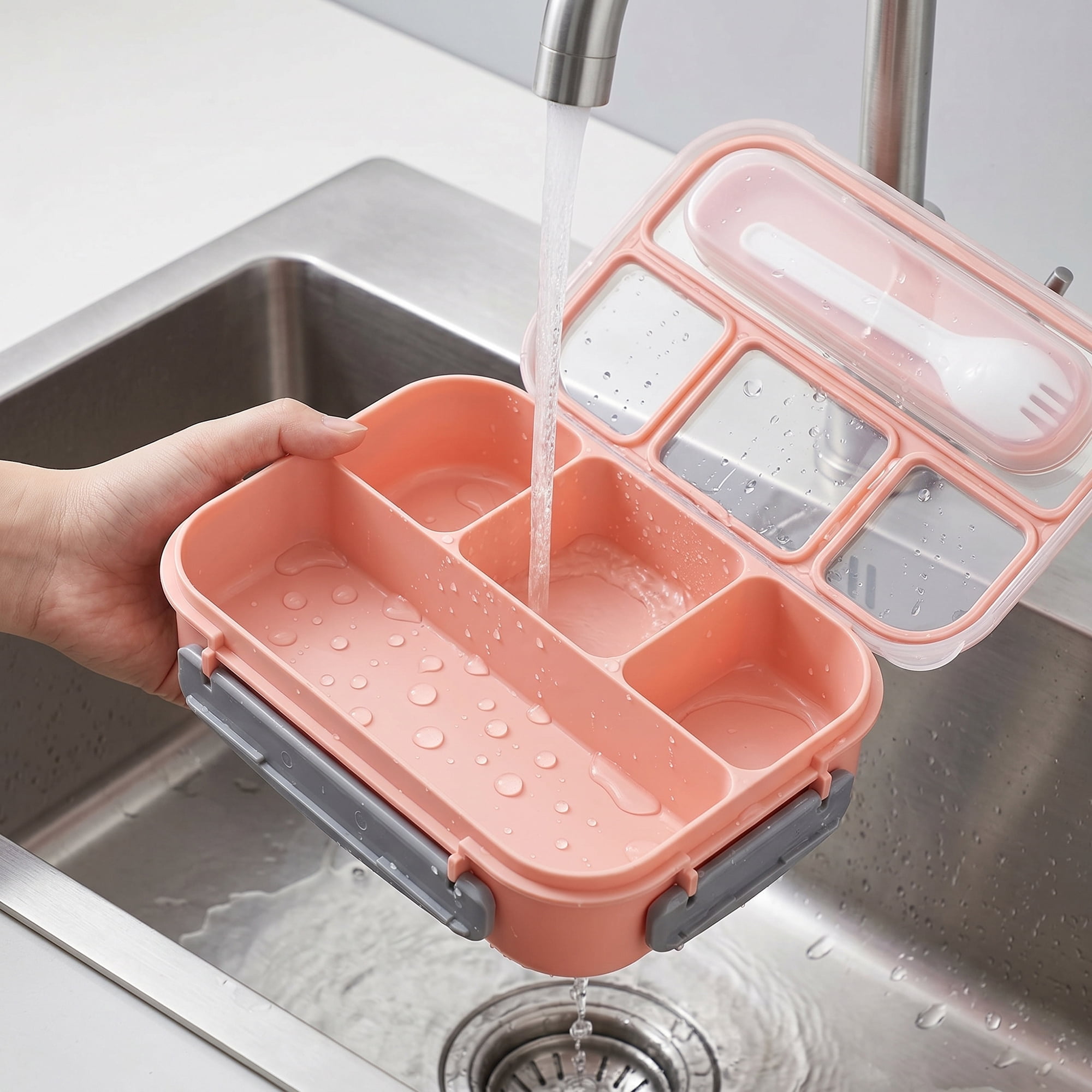 Unique Bargains 1.3L Leak-Proof Meal Prep Container Adult Lunch Bento Box Pink-2