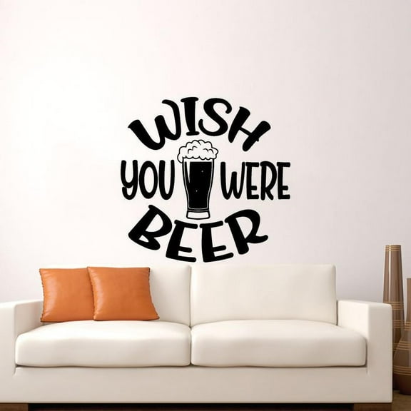 Wish You Were Beer - Beer Mug Silhouette Fun Beer Quotes Quote Vinyl Wall Sticker Art Decal Bar Room Kitchen Area Home Bar Lounge Design Bedroom House Home Decor Stickers Decoration Size (20x18 inch)