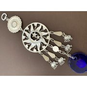 Turkish Style Blue Nazar Evil Eye with Elephants Hanging Ornament Decor-8”L