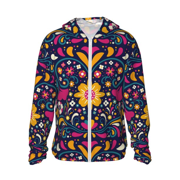 Balery Cinco De Mayo Floral Sudadera ligera de manga larga con capucha y protección solar UPF 50+ para hombre y mujer, ideal para pesca y running-XX-Large