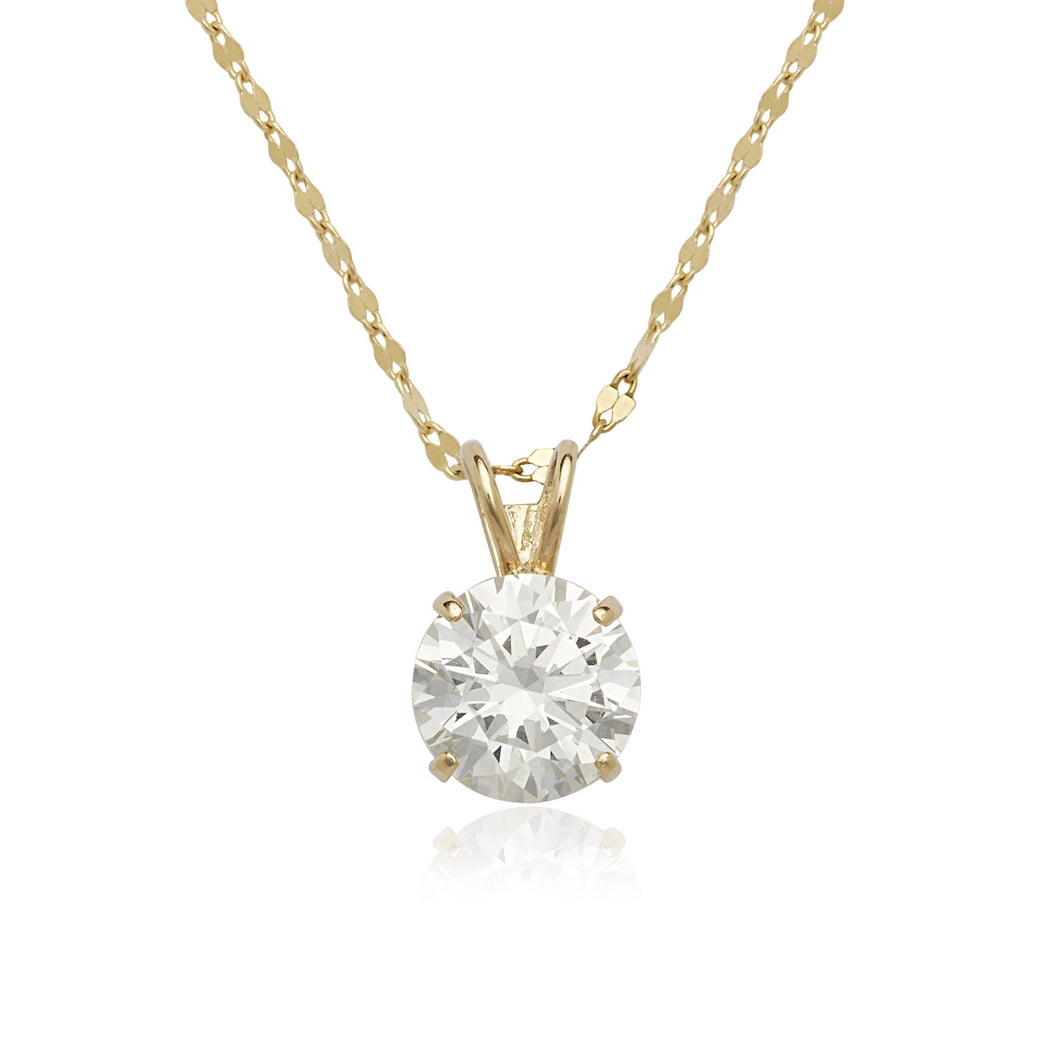 Solid 14k Gold 8-8.5 mm Beautiful CZ Gold Chain Pendant Necklace (yellow and White) (Yellow Gold) Chain Necklace for Wom