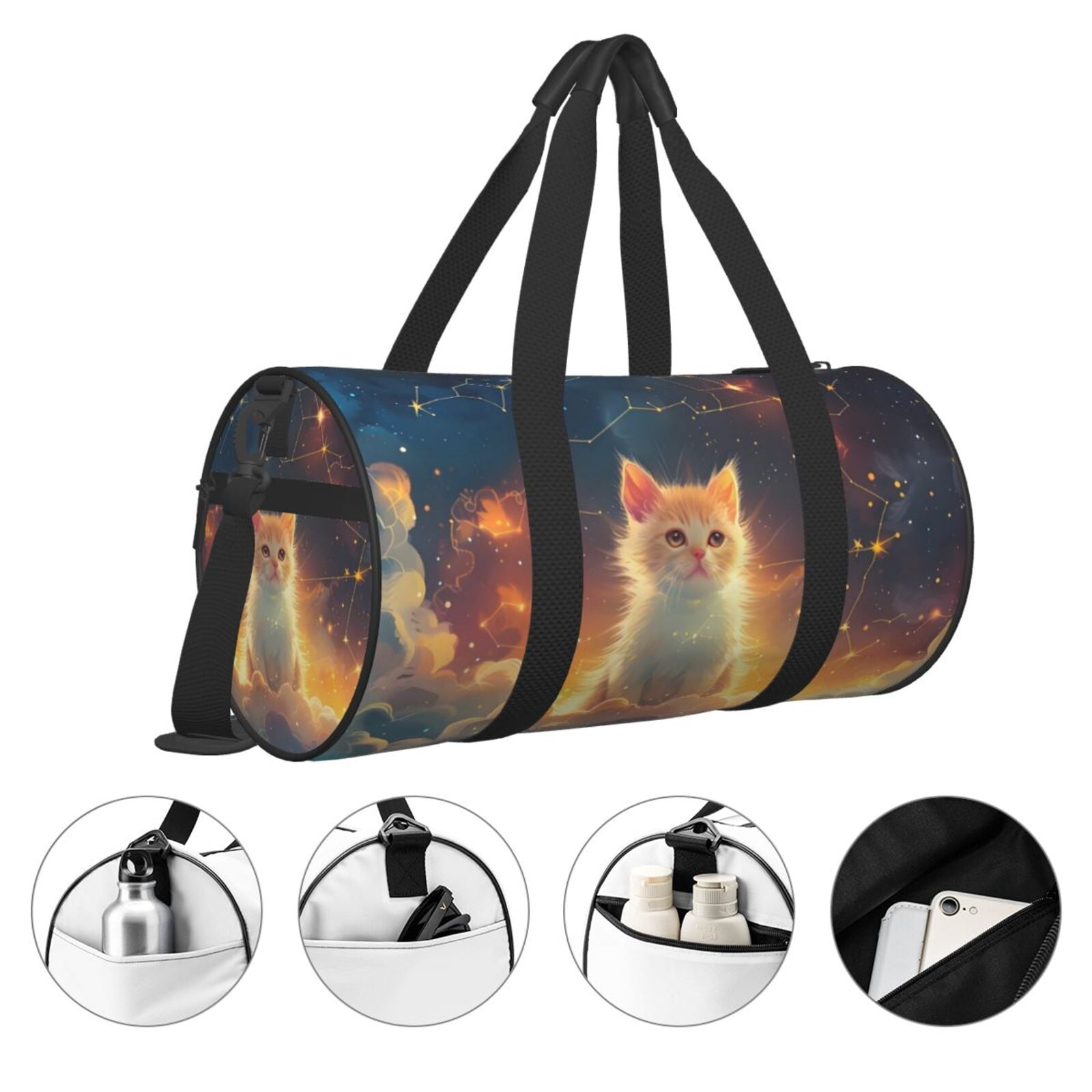 Defioc Starry Sky Constellation Cat for Travel Duffle Bag,Weekender Bag Carry On Tote Bags Hospital Bag Large Capacity Sport Gym Bag for Men Women Fit for Trave, Gym,Weekend
