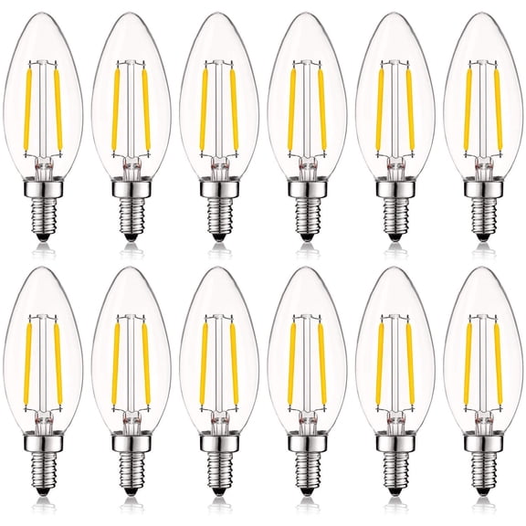 Luxrite 4W E12 Vintage Candelabra Dimmable LED Light Bulbs, 40W Equivalent 400 Lumens, 3000K Soft White, Blunt Tip, 12-Pack
