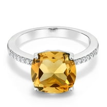 Gem Stone King 925 Sterling Silver Yellow Citrine Engagement Ring for Women | 3.34 Cttw | Cushion 10MM | Gemstone Birthstone | Available in Size 5, 6, 7, 8, 9