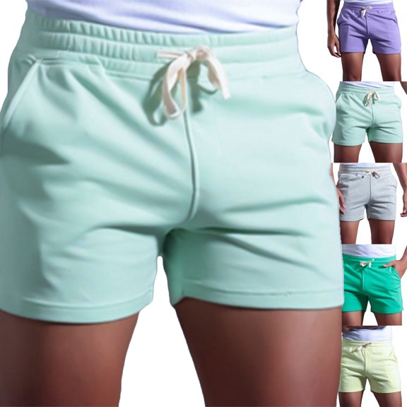 Mens Shorts Solid Cotton Three-point Pants Sports Elastic Mid-waist Lace-up Shorts Shorts for Men Mint Green L