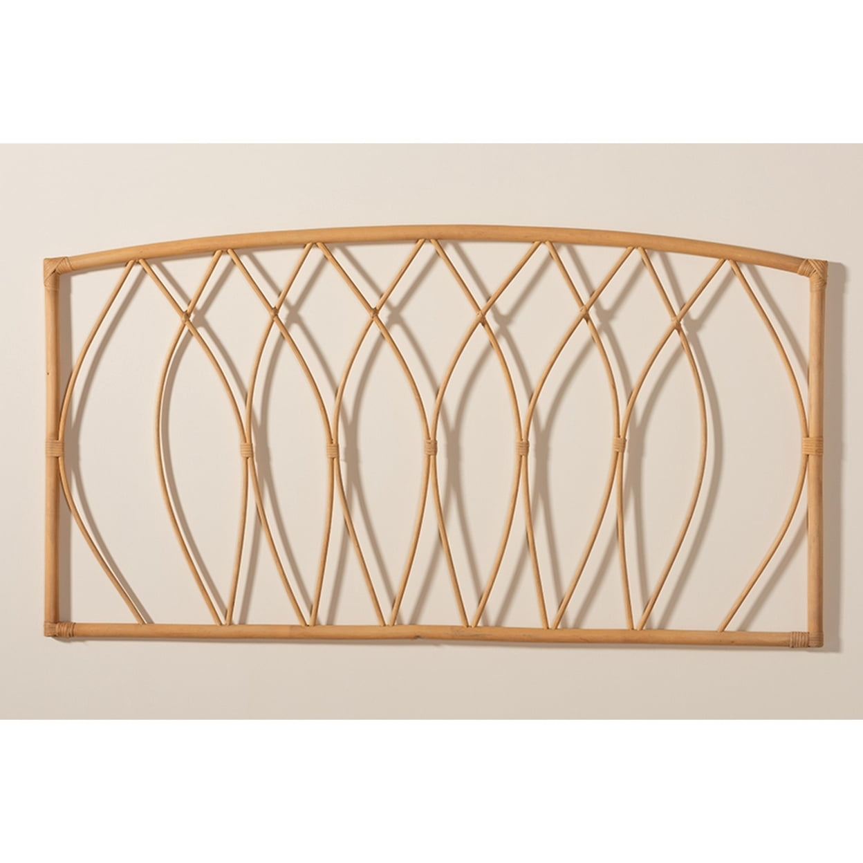 Baxton Studio Halia Modern Bohemian Natural Brown Rattan Queen Size Wall-mount Headboard