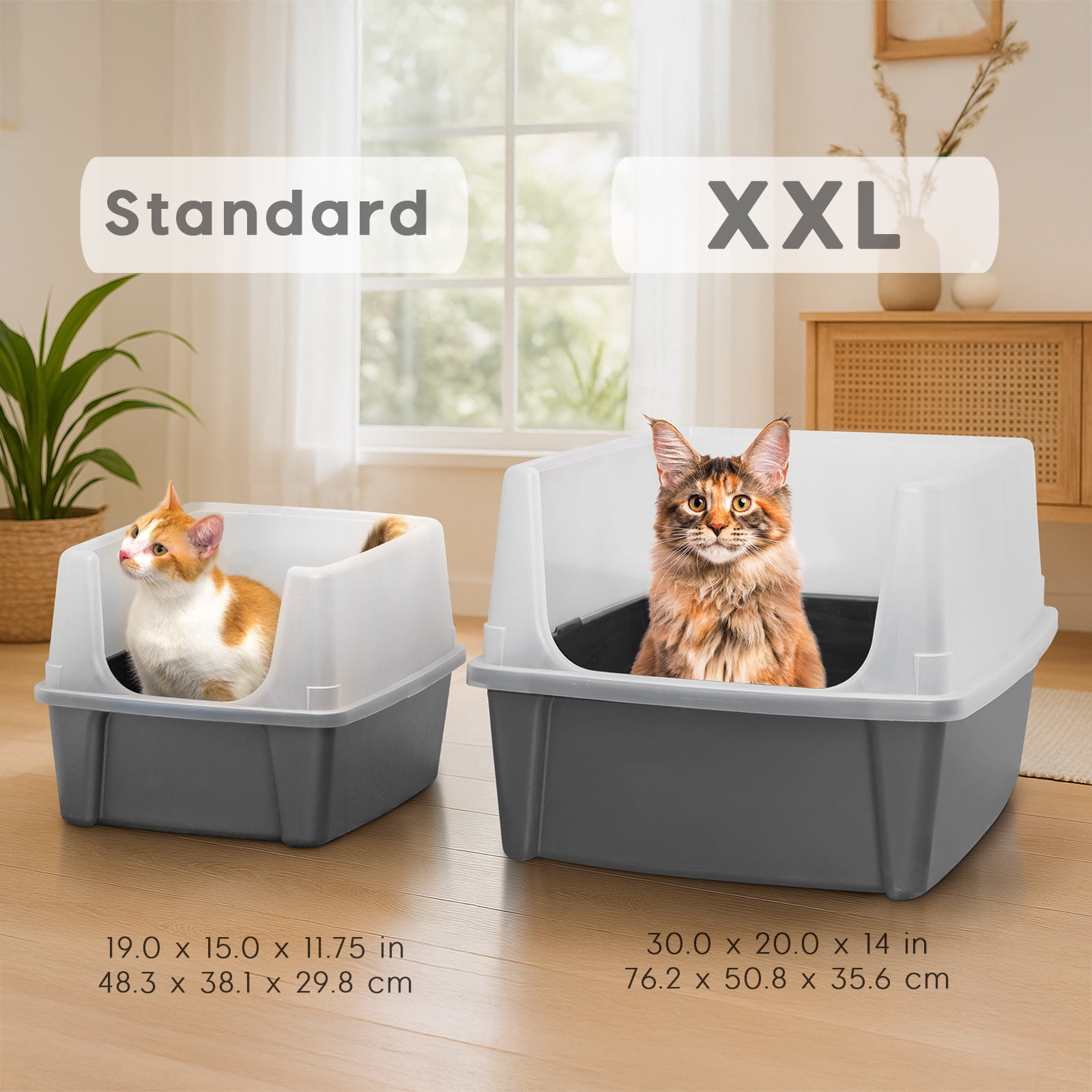 IRIS, XXL Open-Top Cat Litter Box with High Sides, Easy to Clean for Big Cats, Gray