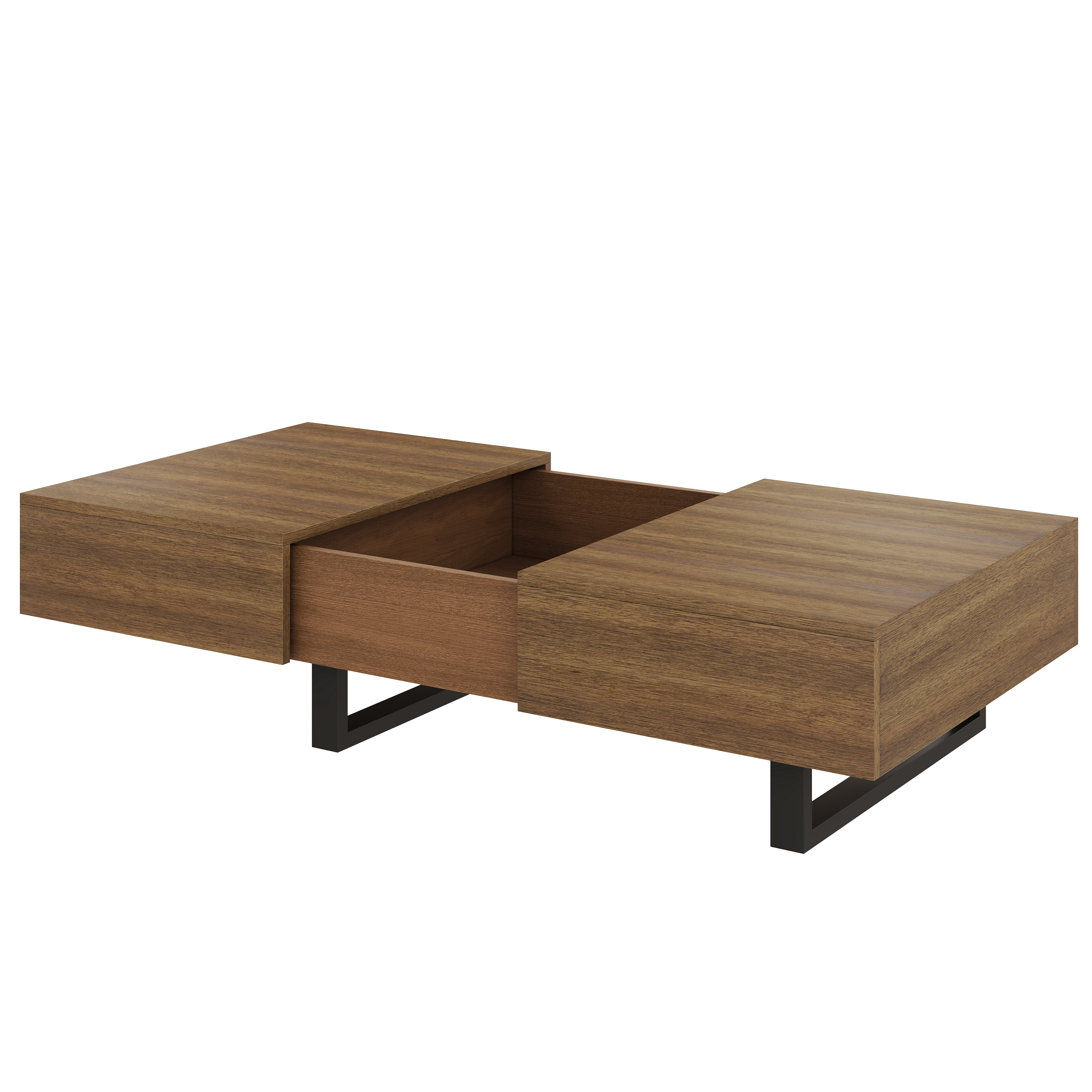 GARITIN Sliding Top Coffee Table with Hidden Storage, Expandable Wood Tabletop, Modern Mid-Century Coffee Table with Storage Compartment for Living Room, Walnut