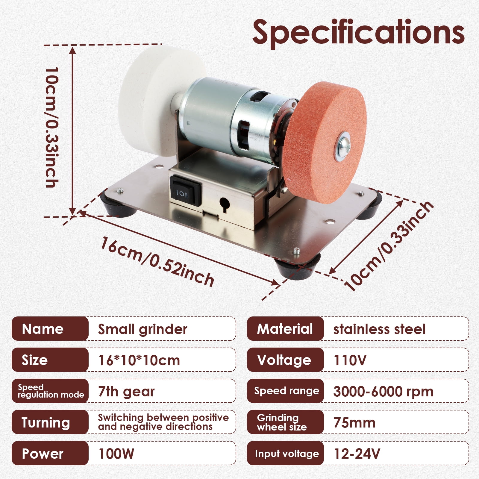 Small Table Grinder Multifunctional Electric Benchtop Sander 7 Speed Adjustable Polishing Buffing Sanding Machine Low Noise Drilling Grinder Machine with Double Grinding Wheel