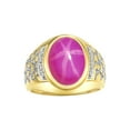 thumbnail image 1 of RYLOS Men's Rings 14K Yellow Gold Nugget Ring with Cabochon Gemstone & Diamonds Star Ruby Rings For Men Size 13, 1 of 7