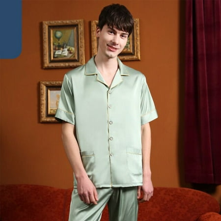 

CoCopeaunt Silk Satin Couple Pajama Summer Pijama Hombre Mens PJs Set 2Pieces Solid Sleepwear Sleep&Lounge Long Sleeve Leisure Wear Pajamas