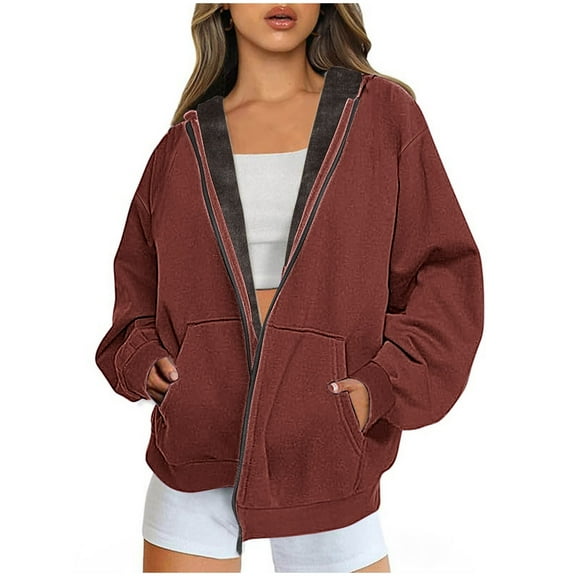 Fashion Hoodies for Womens Pullover Zip Up Plus Size Winter Warm And Fleece Heavy Printed Hooded Jacket With Zipper Double Pockets Presents for Women