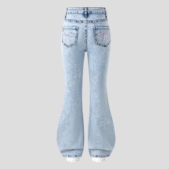 GiLiling Teen Girls Wide Leg Vintage Baggy Jeans High Waist Cargo Denim Pants Elastic Waist Y2k Aesthetic (Light Blue, 11-12 Years)