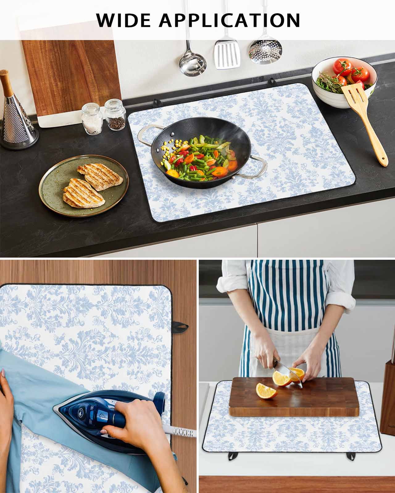 nqOlkjepod Large Induction Cooktop Protector Mat 24"x21", Blue Boho Floral Stove Top Covers for Electric Stove, Farmhouse Middle Century Flowers Stove Burner Cover Mats, Glass Top Stove Cover