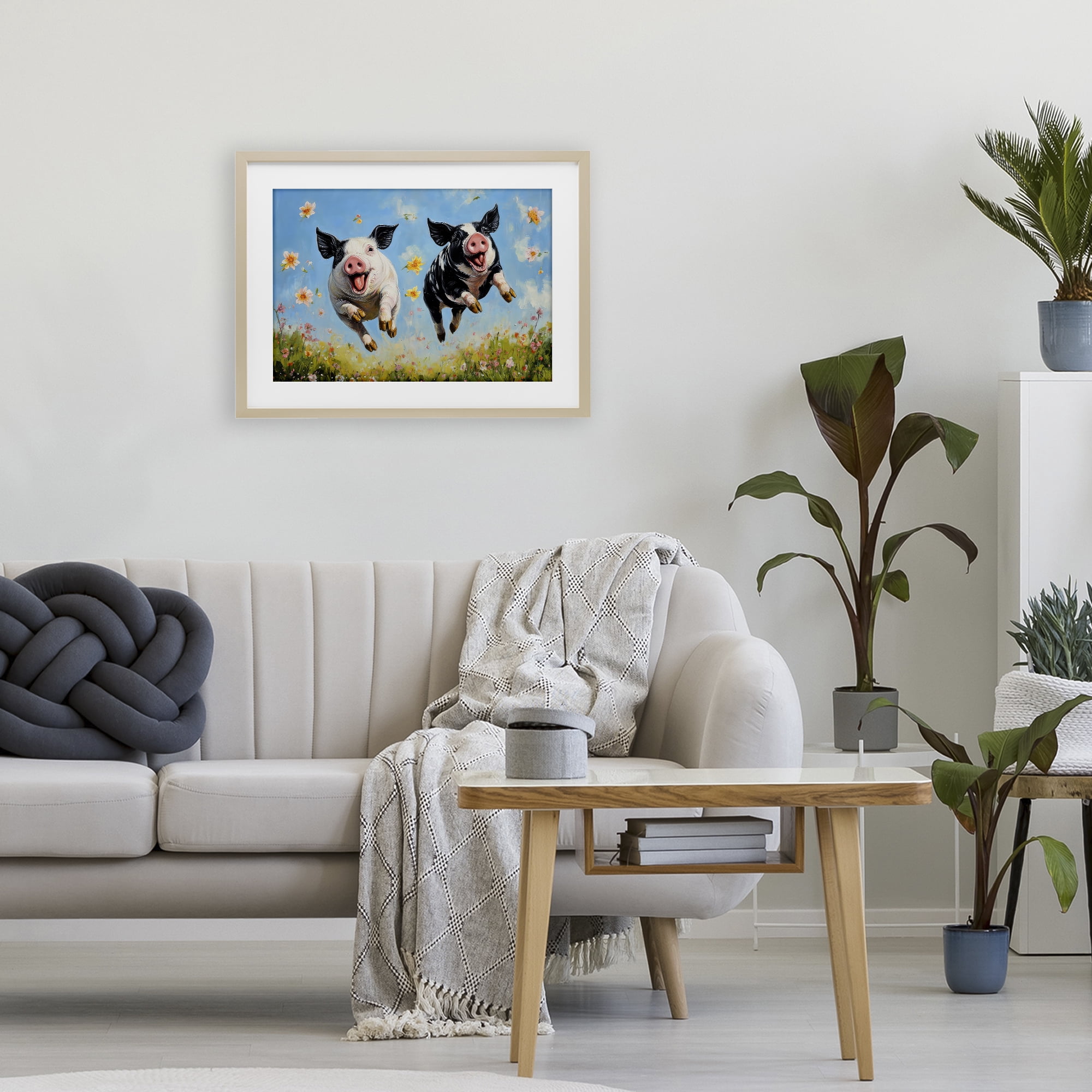 Stupell Industries Flying Pigs & Flowers Birch Framed Print Under Glass, design by The Wands Want