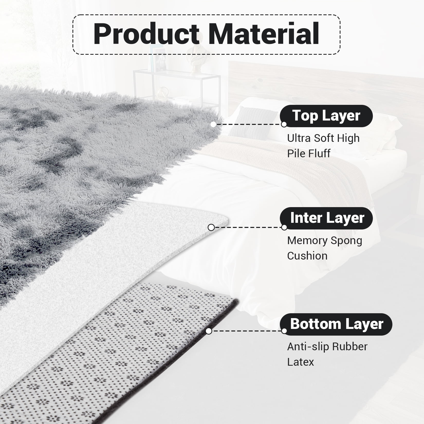 Hasoo Large Fluffy Area Rug 9' x 12' Area Rug for Living Room, Shaggy Non-Skid Plush Floor Cover Accent Rug for Indoor Bedroom Carpet, Light Gray
