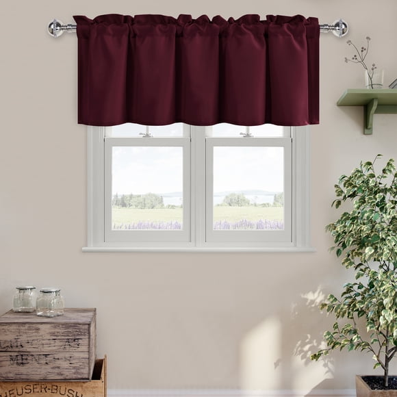 Hiasan Cantonnière Bourgogne Courte pour Cuisine - Cantonnières en Polyester à Passe-Tringle, Rideau Uni pour Fenêtre de Style Ferme, 42 x 18 Pouces, 1 Panneau
