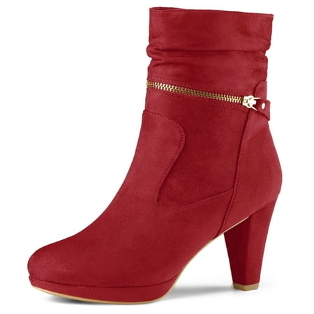 

Unique Bargains Women s Ankle Zip Platform High Heel Mid Calf Boots