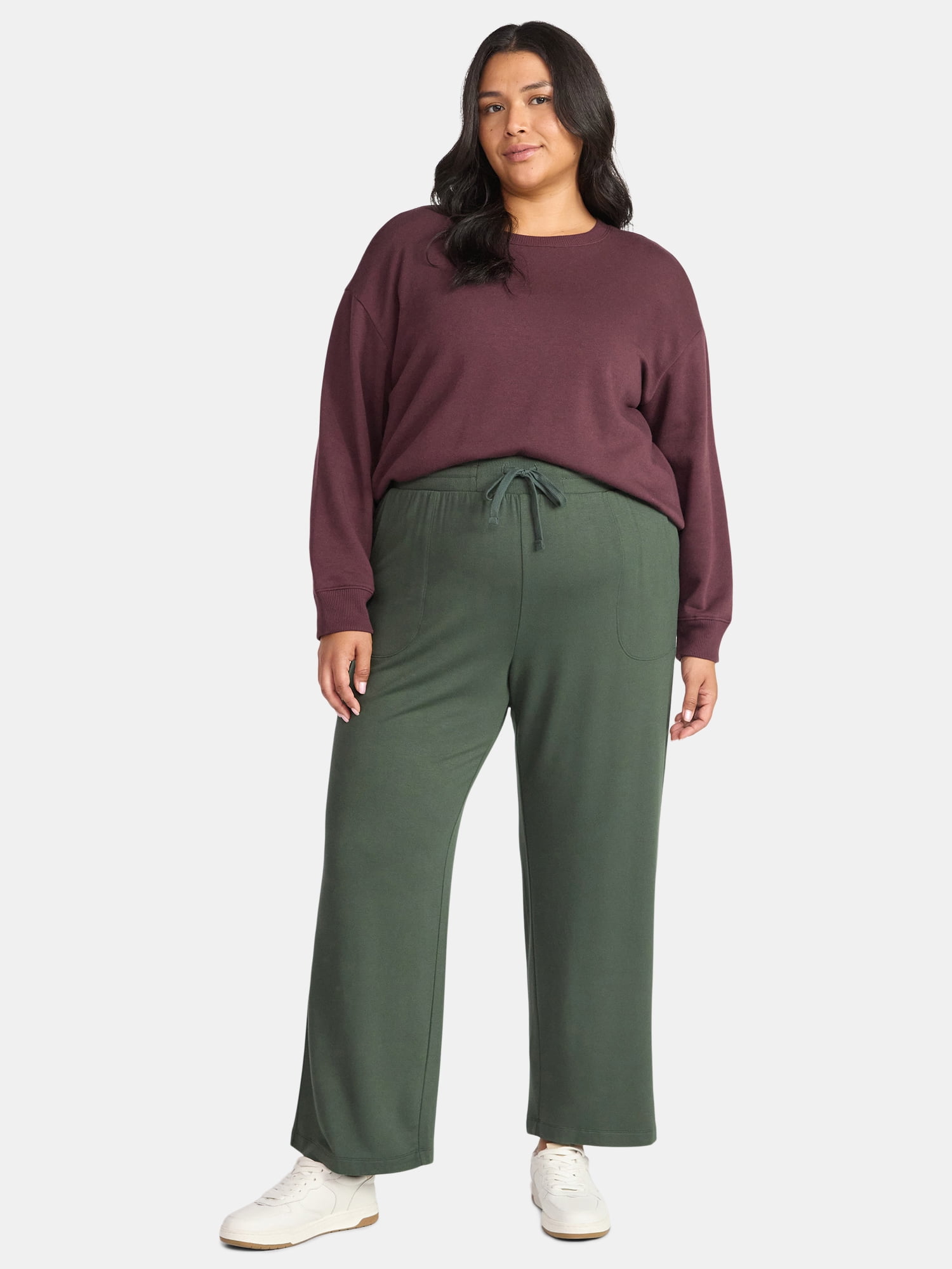 Terra & Sky Women's Plus Size Knit Wide Leg Pants, 28" Inseam, Sizes 0X-5X