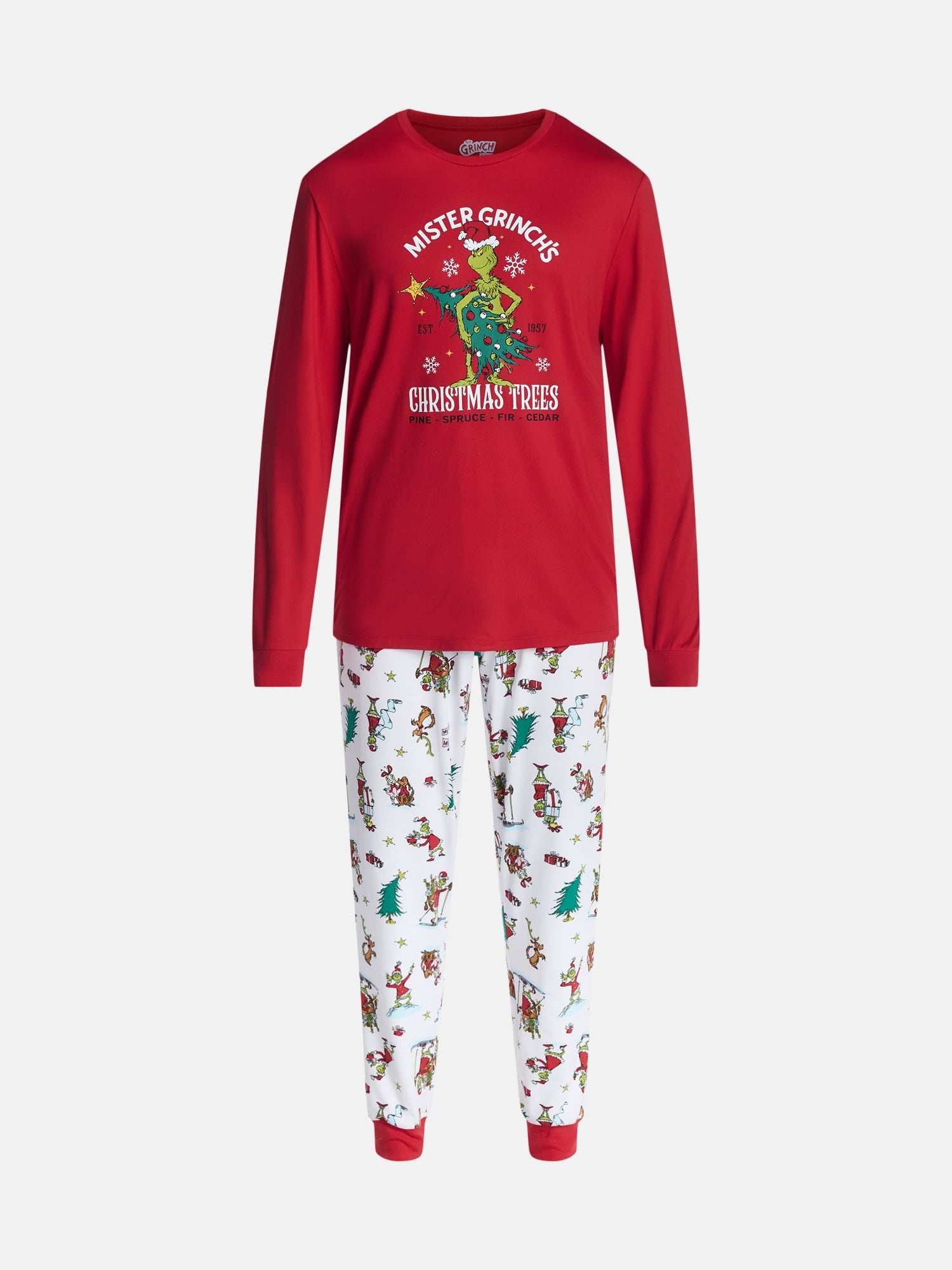 Dr. Seuss Grinch Men's Matching Family Pajamas Top and Pants Set, 2-Piece, Sizes S-3XL