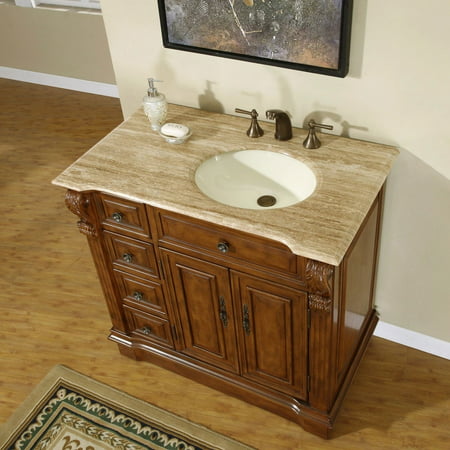 Silkroad Exclusive  38-inch Stone Counter Top Bathroom Vanity Lavatory Single Sink