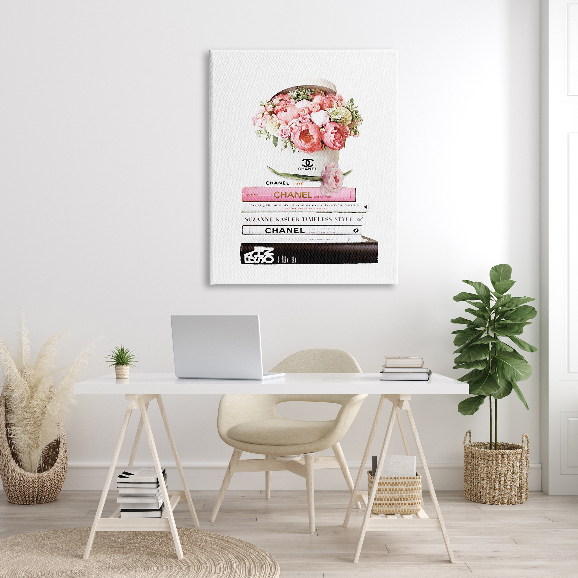 Stupell Industries Pink Florals in Hat Box Glam Fashion Books, 36 x 48, Designed by Ros Ruseva
