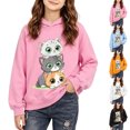 thumbnail image 2 of Qingpeng Girls Cartoon Cat Print Hoodie Long Sleeve Pullover Casual Hooded Sweatshirt for Fall, 2 of 7