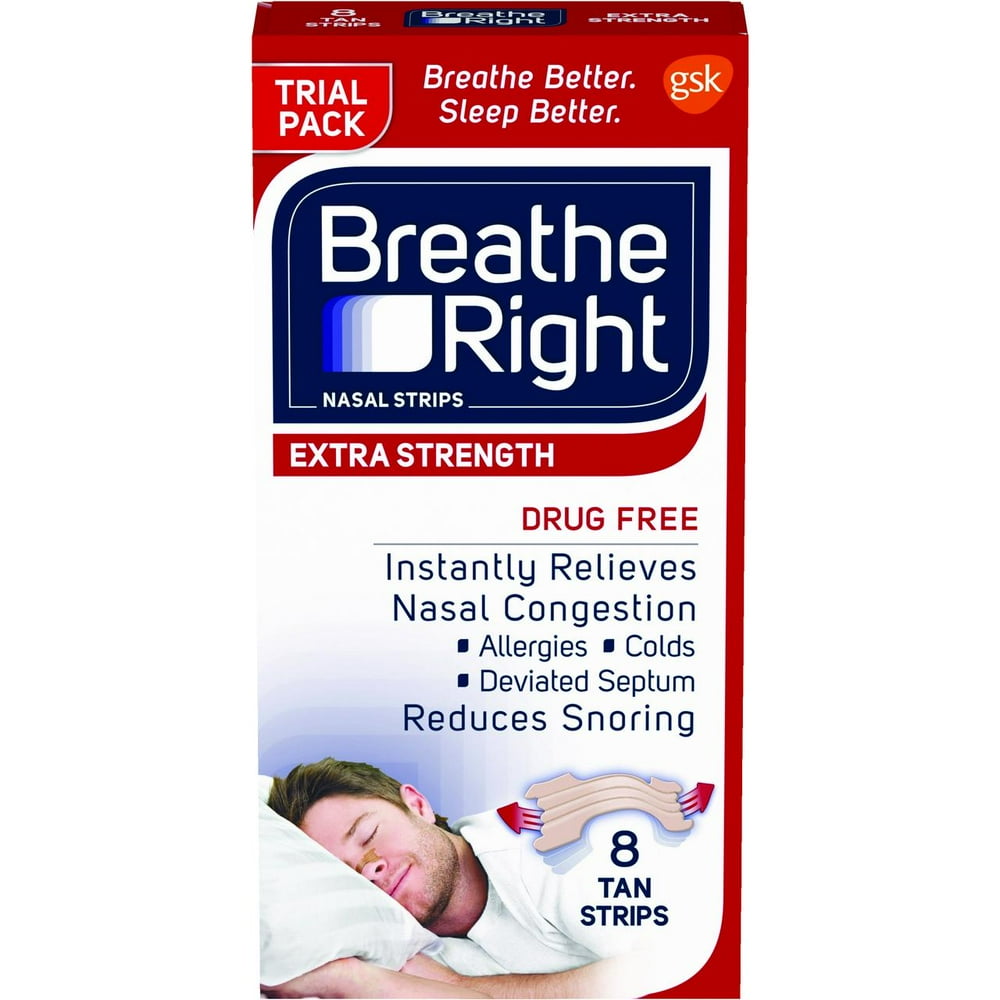 Breathe Right Nasal Strips to Stop Snoring, DrugFree, Extra Tan, 8