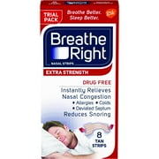 Breathe Right Nasal Strips to Stop Snoring, Drug-Free, Extra Tan, 8 count TRIAL SIZE