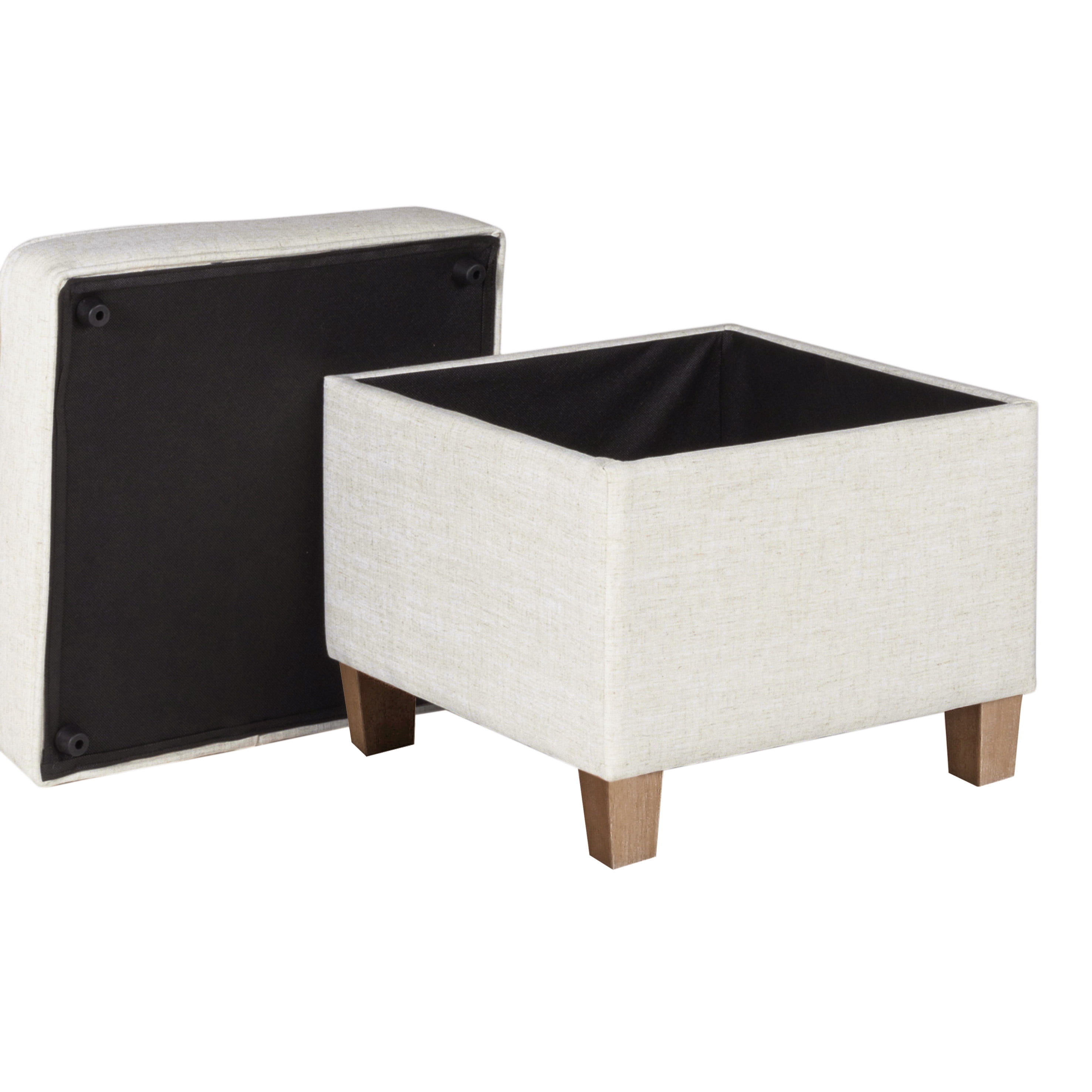 HomePop Cole Classics Square Storage Ottoman Wood Leg- Cream