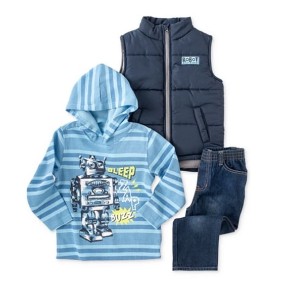 Kids Headquarters Infant Boys 3 Piece Robot Outfit Jeans Shirt & Vest Jacket