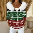 thumbnail image 2 of Women's Fashion Casual Sweater Zipper Cardigan, Christmas Striped Print Plush Hooded Jacket for Festive Seasonal Outfits and Comfort,Green,S, 2 of 6
