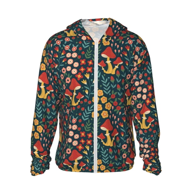 Balery Mushrooms And Flowers Sudadera ligera de manga larga con capucha y protección solar UPF 50+ para hombre y mujer, ideal para pesca y running-3X-Large