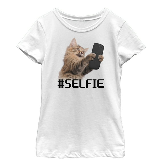Girl's Lost Gods Cat Selfie  Graphic Tee White Small