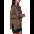 thumbnail image 3 of Sudaderas Oversize para Mujer, Cuello Redondo, Larga, Informales, Holgadas, con Aberturas, para Otoño Marrón Oscuro S, 3 of 9